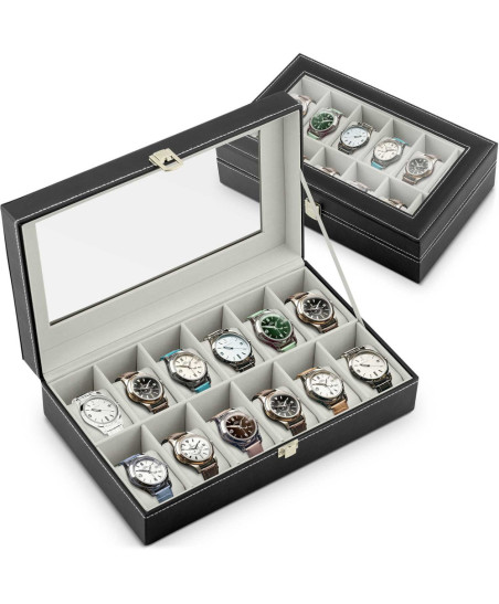 Szkatułka na 12 zegarków Massido MS-710 czarno-beżowa