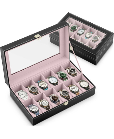 Szkatułka na 12 zegarków Massido MS-710 czarno-łososiowa