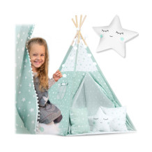 Namiot tipi dla dzieci ze światełkami - miętowe w gwiazdki
