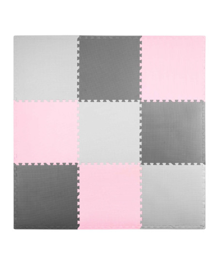 Mata piankowa puzzle 180x180cm 9 szt. szaro różowa