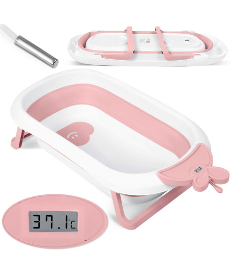 Wanienka dla niemowląt z termometrem RK-282 biało-różowa